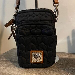 Brighton Kira Mini Utility Bag Black Heart Quilted Crossbody Shoulder Like New!